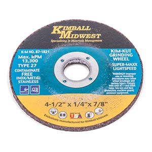 4-1/2" x 1/4" x 7/8" Type 27 Kim-Kut Super-Maxx™ Aluminum Oxide Grinding Wheel - Bulk